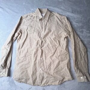 SELECTED HOMME MEN'S Tan LINEN BLEND BUTTON-DOWN HERITAGE SHIRT SIZE L
